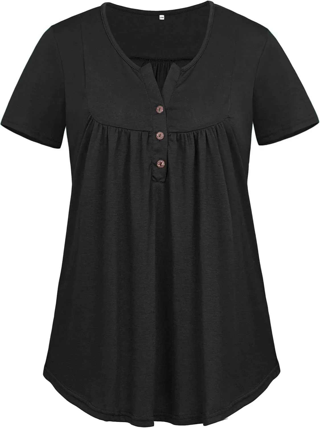 VISLILY Women's Plus Size Henley Shirts Flowy Summer Tops Pleated Buttons Up Tunics