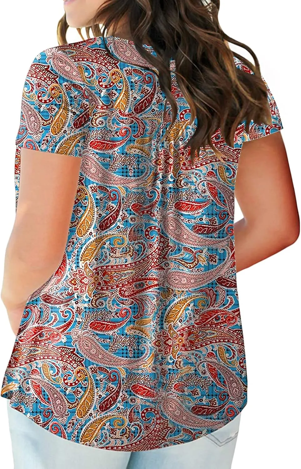 VISLILY Women's Plus Size Henley Shirts Flowy Summer Tops Pleated Buttons Up Tunics