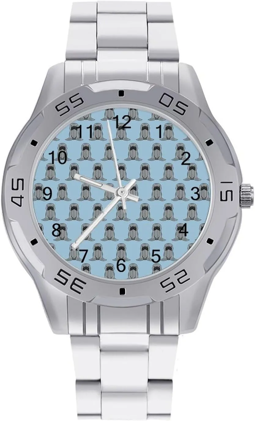 Walrus Chibi Stainless Steel Metal Strap Simple Business Watches for Men Easy Reader Work Casual Watch