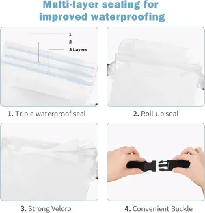 Waterproof Pouch with Adjustable Waist Strap, Waterproof Dry Bag, Keeps Cell Phones and Valuables Safe and Dry, Perfect for Kayaking, Beach, Camping and Swimming (White)
