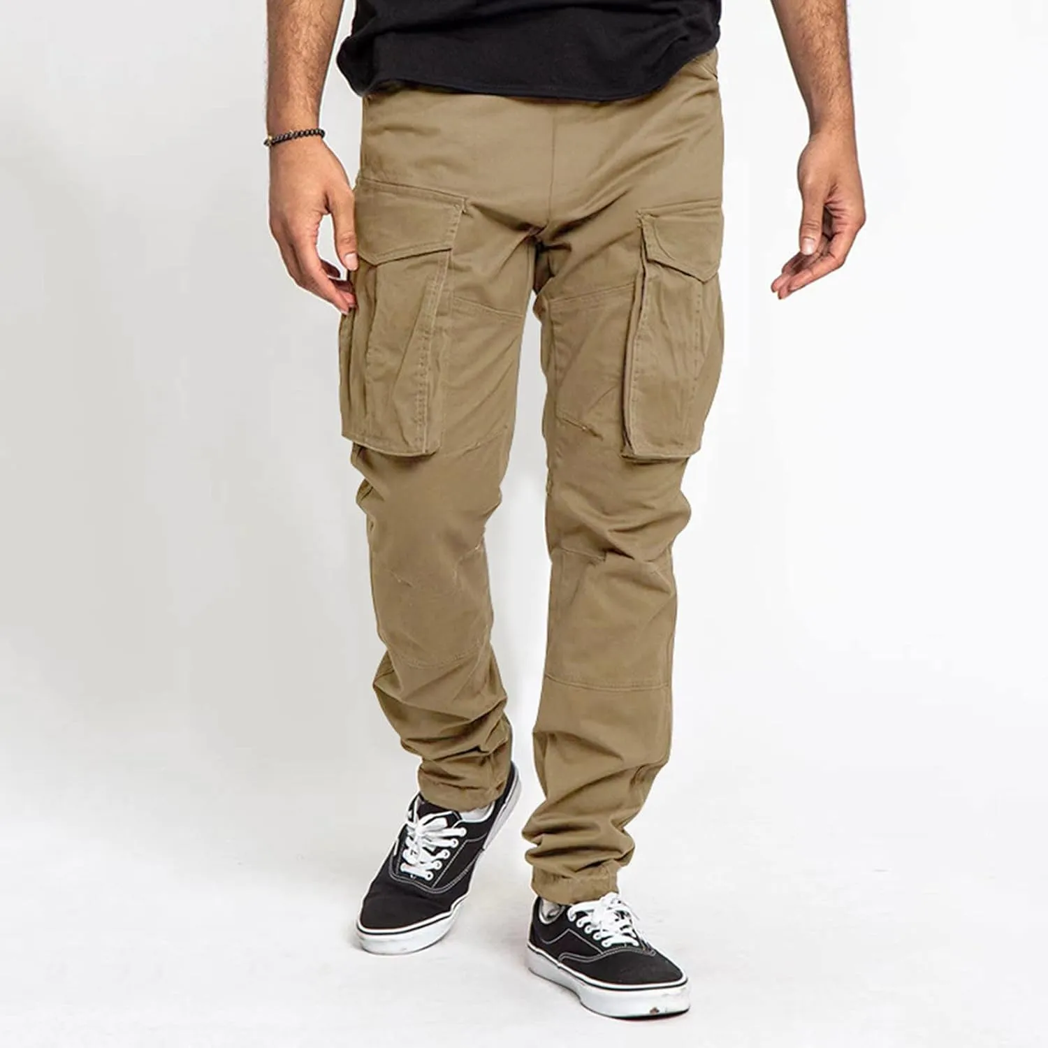 Weatherproof Men's Pants Mens Casual Elastic Drawstring Cargo Pants Lightweight Relaxed Fit Cotton Workout Sweatpants