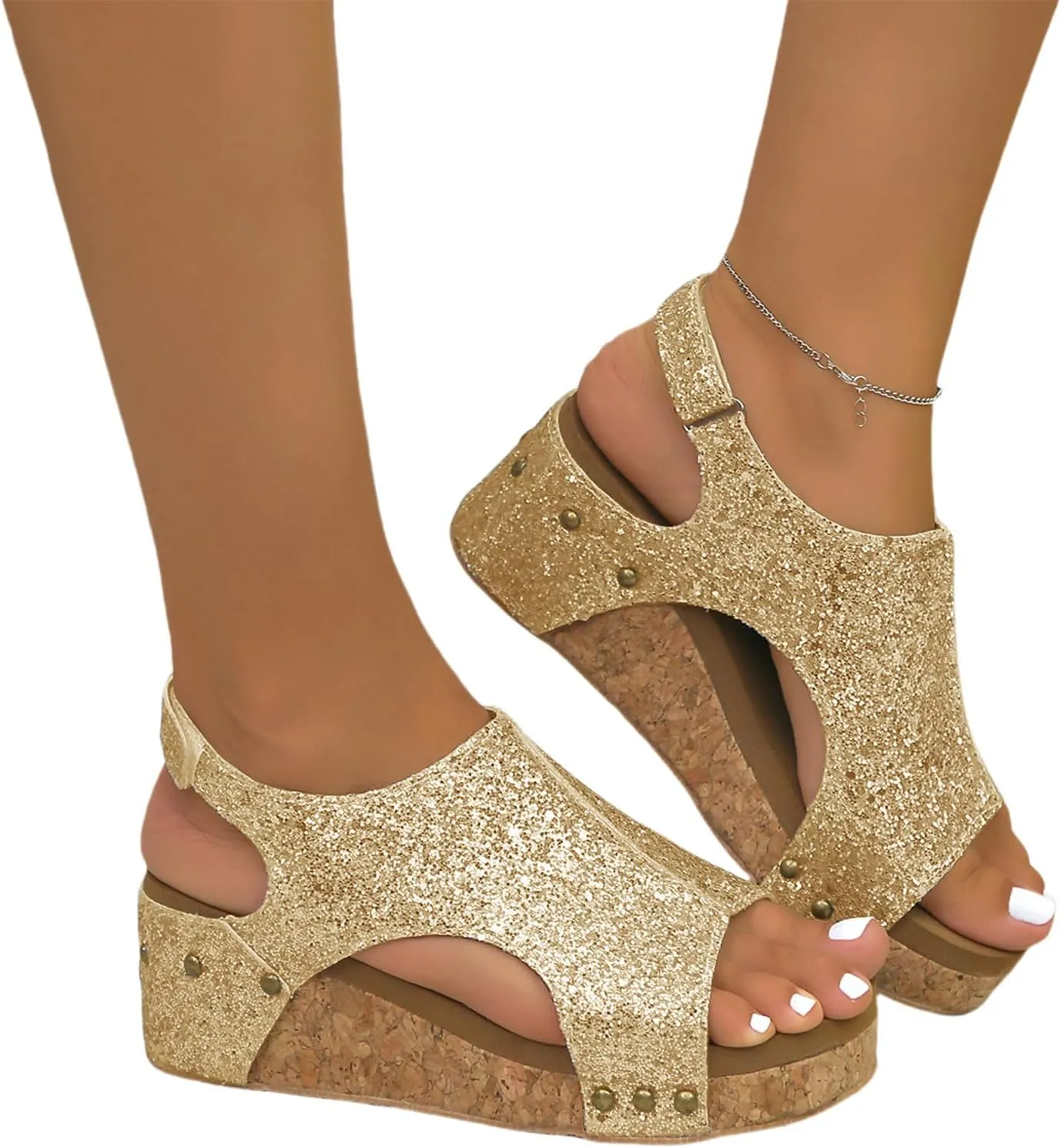 Wedge Sandals for Women Open Toe Buckle Ankle Strap Espadrilles Sandals Casual Dressy Summer Shoes Comfortable Cork Wedges Sandal Casual Walking Lightweight Sandal for All Day Wear