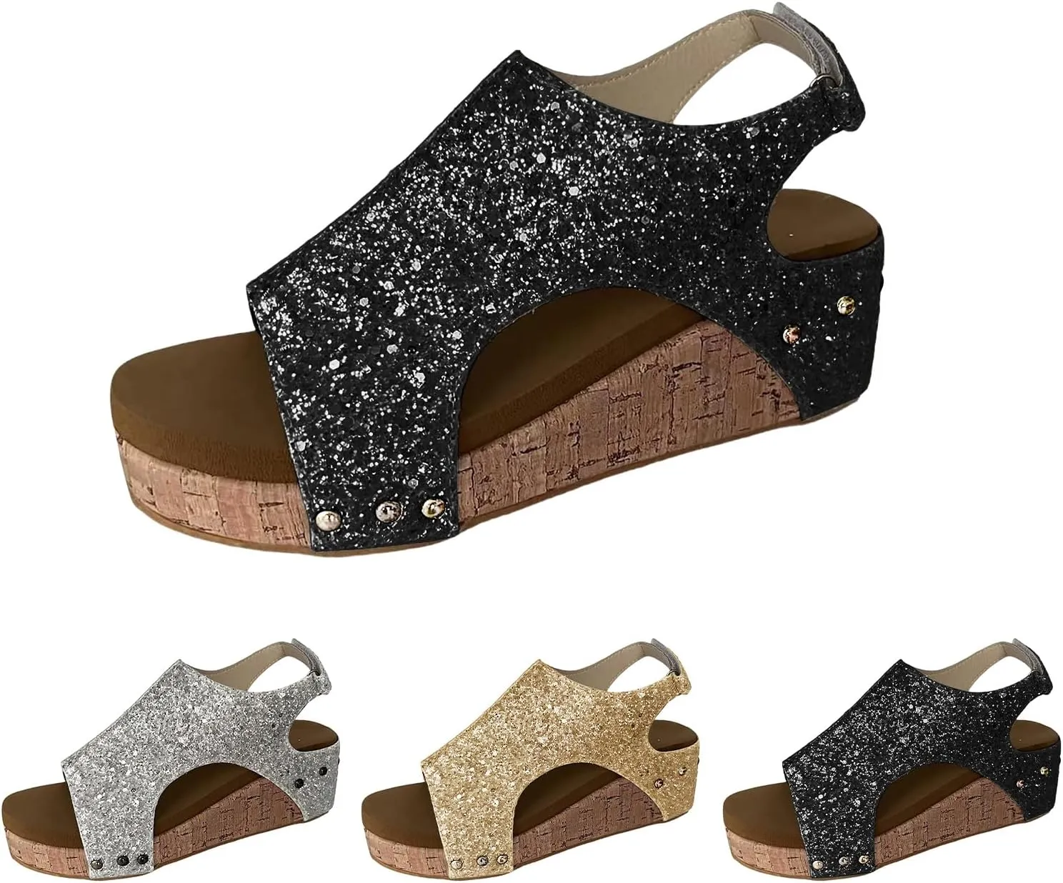 Wedge Sandals for Women Open Toe Buckle Ankle Strap Espadrilles Sandals Casual Dressy Summer Shoes Comfortable Cork Wedges Sandal Casual Walking Lightweight Sandal for All Day Wear