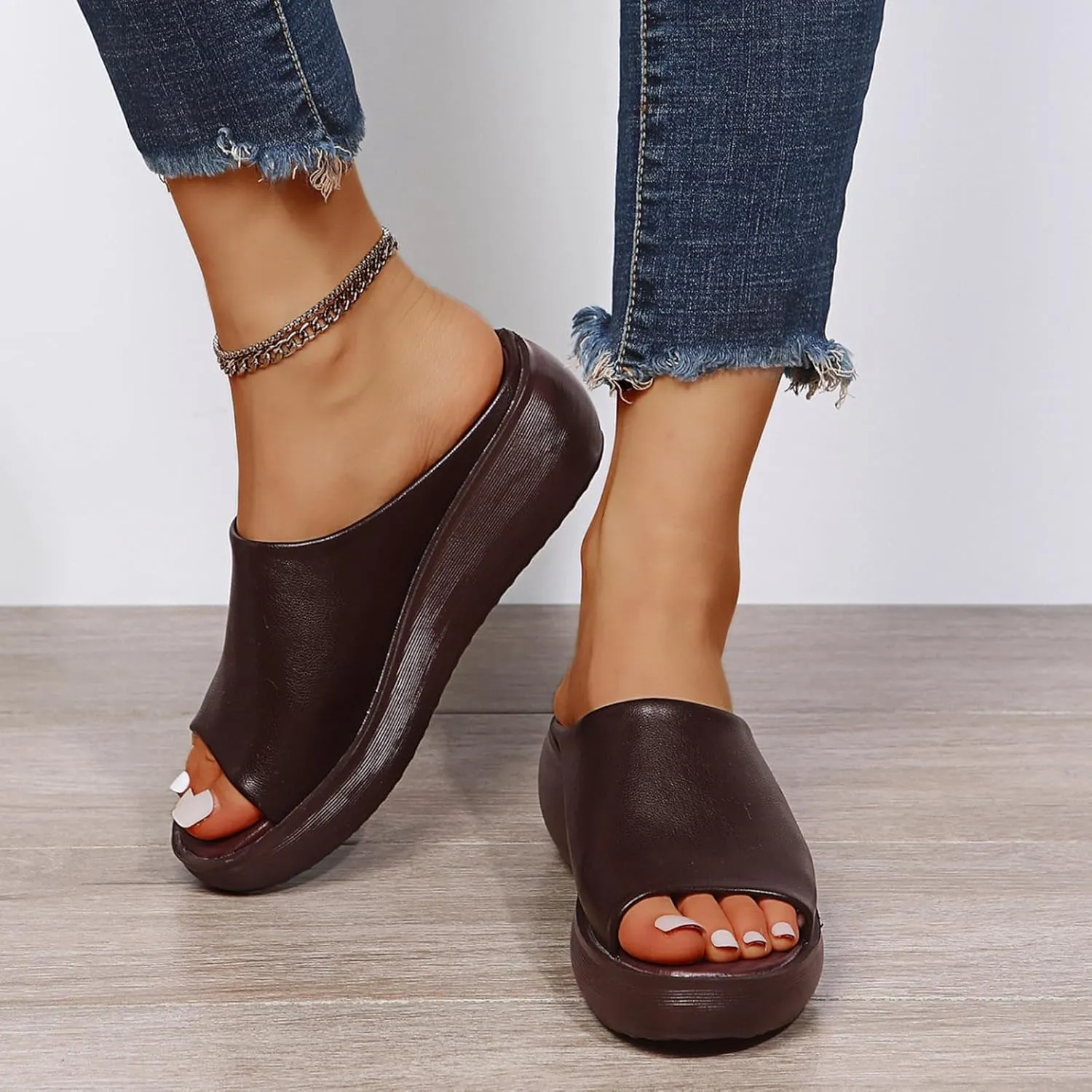 Wedge Sandals for Women Slip-On Platform High Heel Slippers Comfortable Open Toe Mules Diabetic Walking Orthopedic Sandals with Arch Support