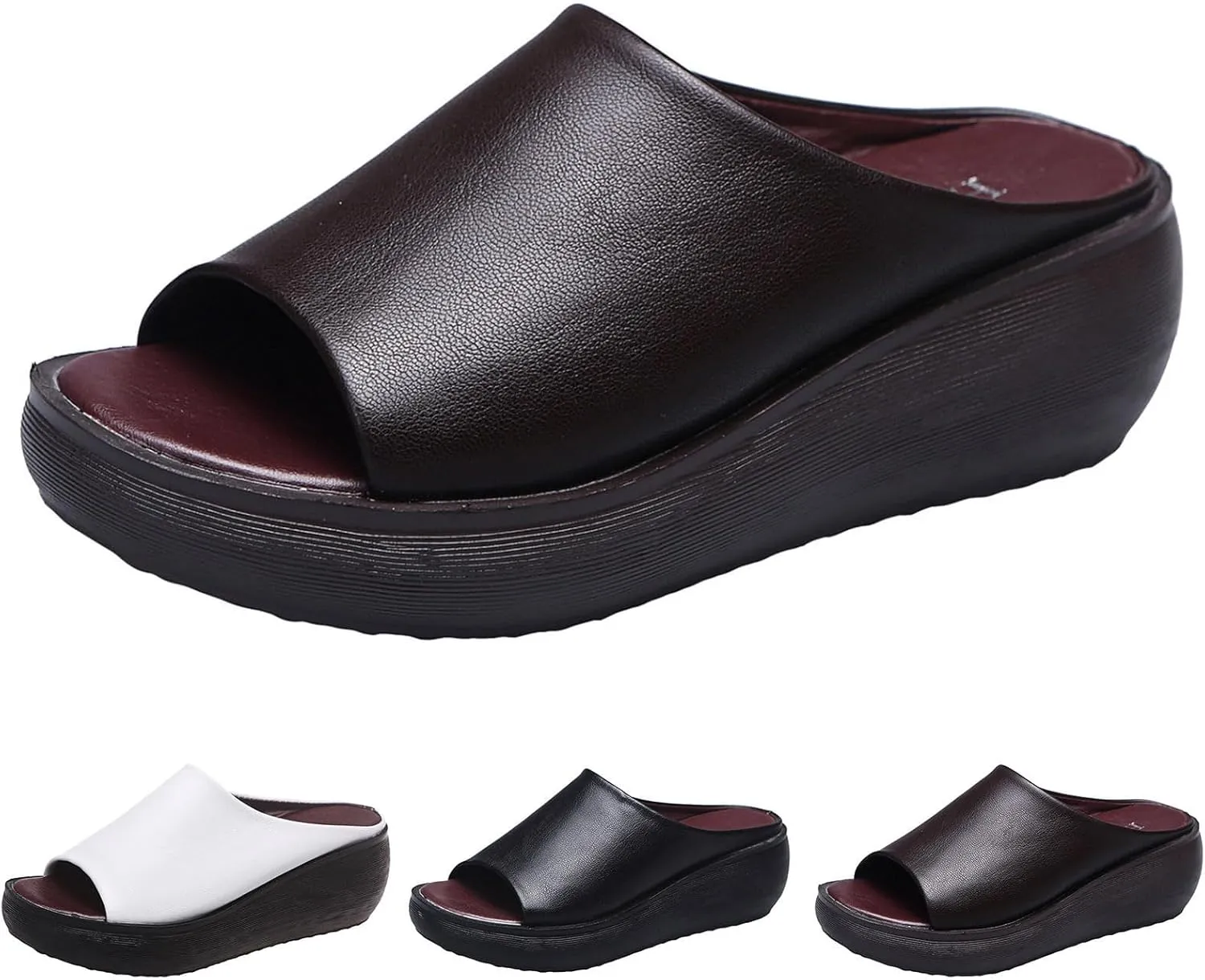 Wedge Sandals for Women Slip-On Platform High Heel Slippers Comfortable Open Toe Mules Diabetic Walking Orthopedic Sandals with Arch Support