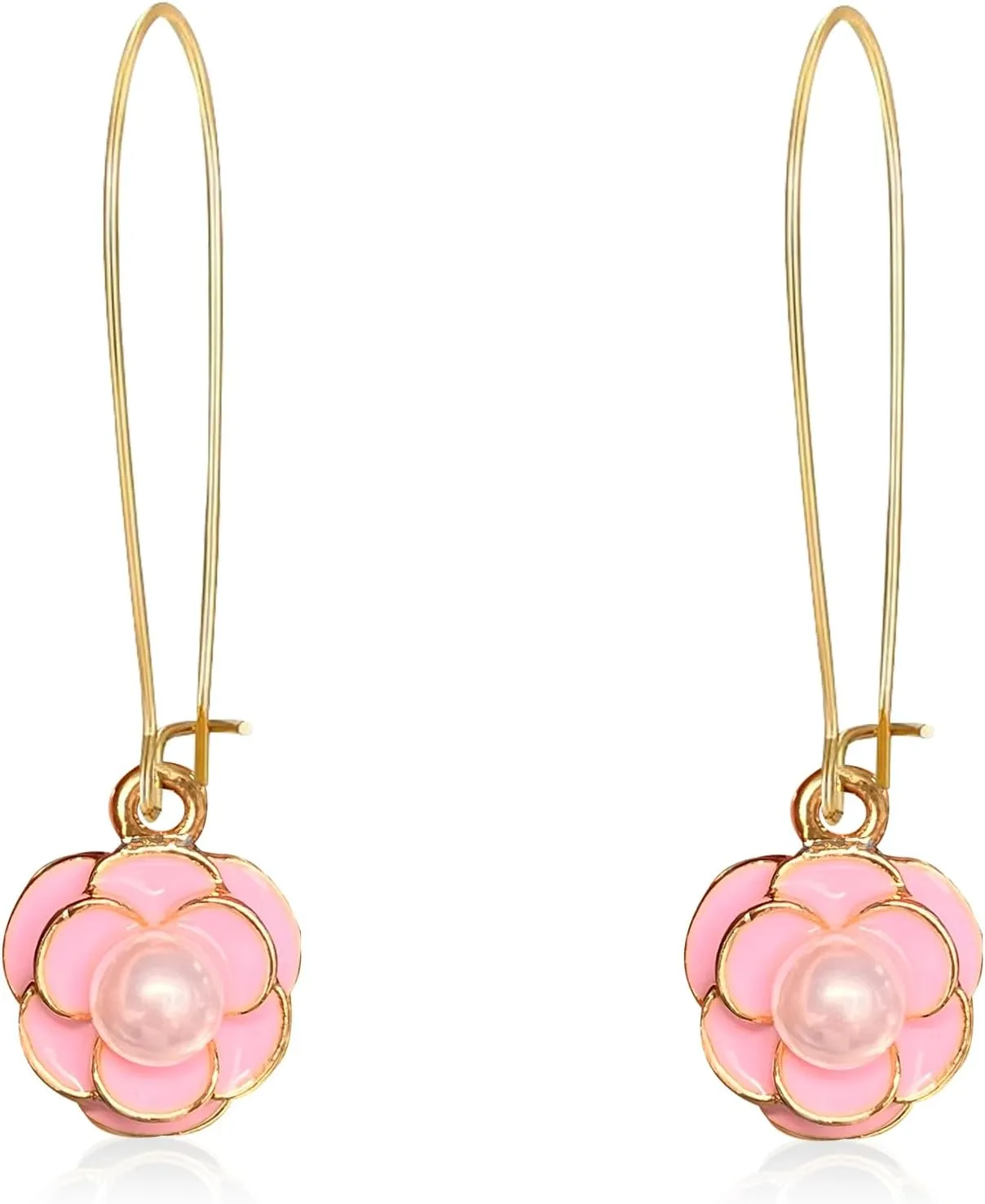 White Camellia Flower Drop Earrings Sterling Silver Post Long Fringe Pendant Petal Stud Dangle Statement Earring for Women