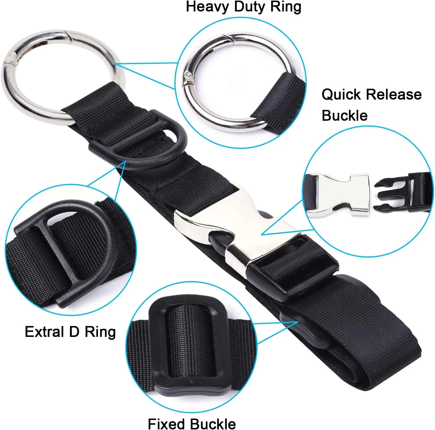 Wisdompro Add a Bag Luggage Strap Jacket Gripper, Luggage Straps Baggage Suitcase Belts Travel Accessories with D-Ring - Make Your Hands Free, Easy to Carry Your Extra Bags - Black