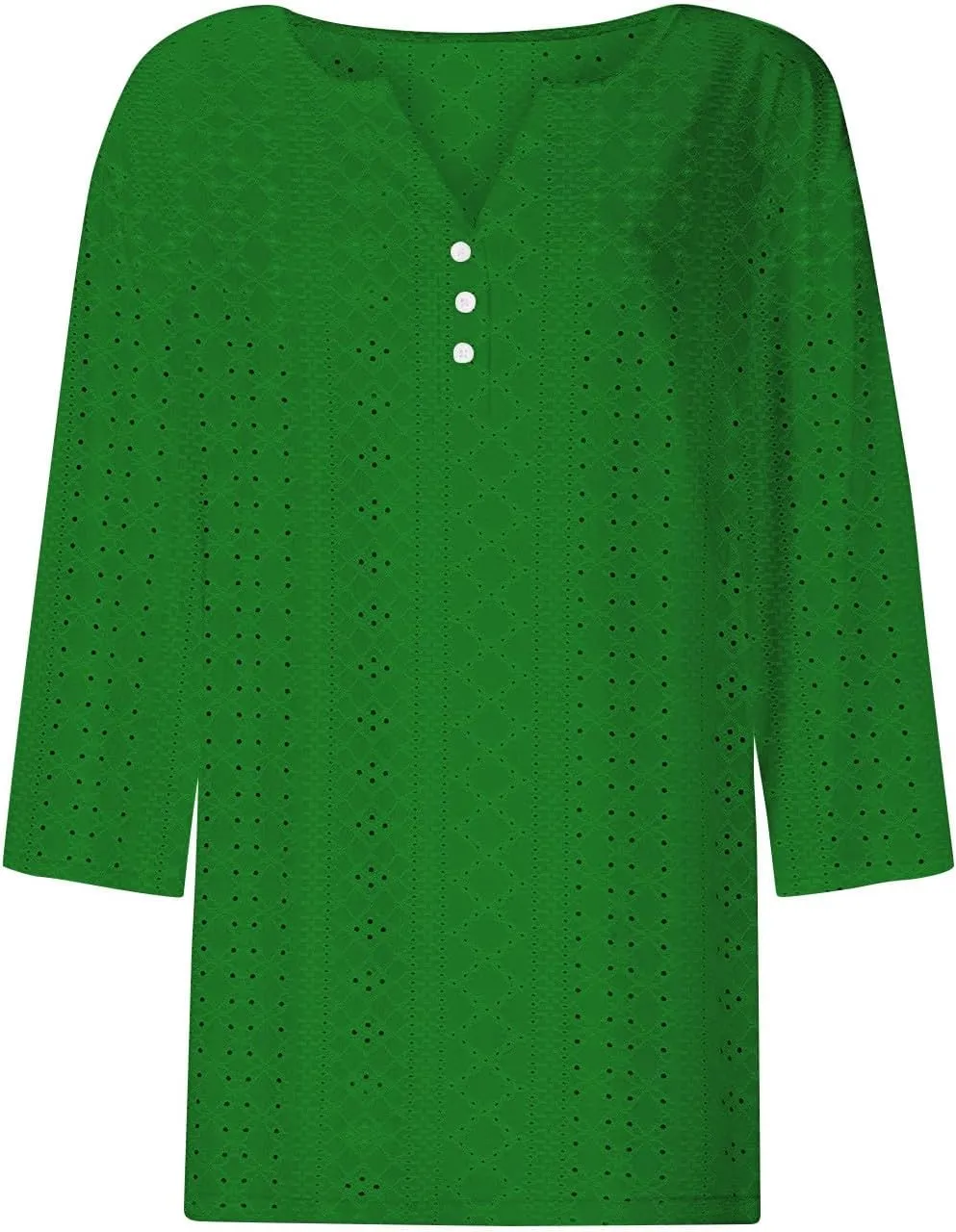 Women' 3/4 Sleeve Tops Notch V Neck Casual Shirts Lightweight Breathable Trendy Summer Beach Tunic Shirt Travel Tees