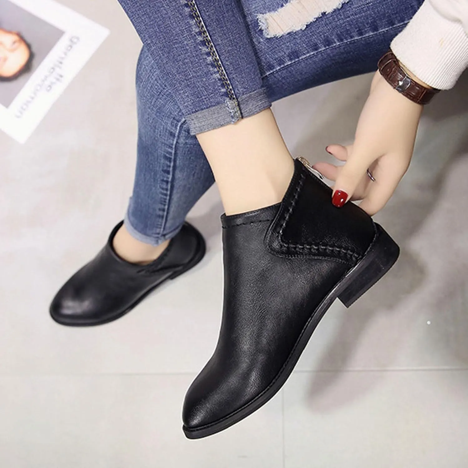 Women Ankle Boots Flat Booties for Women Arch Support Boots for Women Non Slip Boots for Women Womens Ankle Boots Flat Low Heel Booties White Ankle Cowgirl Boots for Women