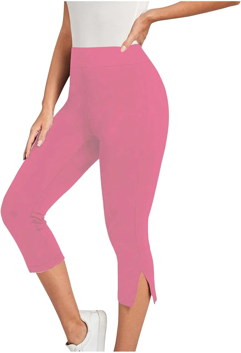 Women Capri Cropped Trousers Elasticated Waist Pants 3/4 Length Leggings Summer Trouser High Waisted Sweatpants