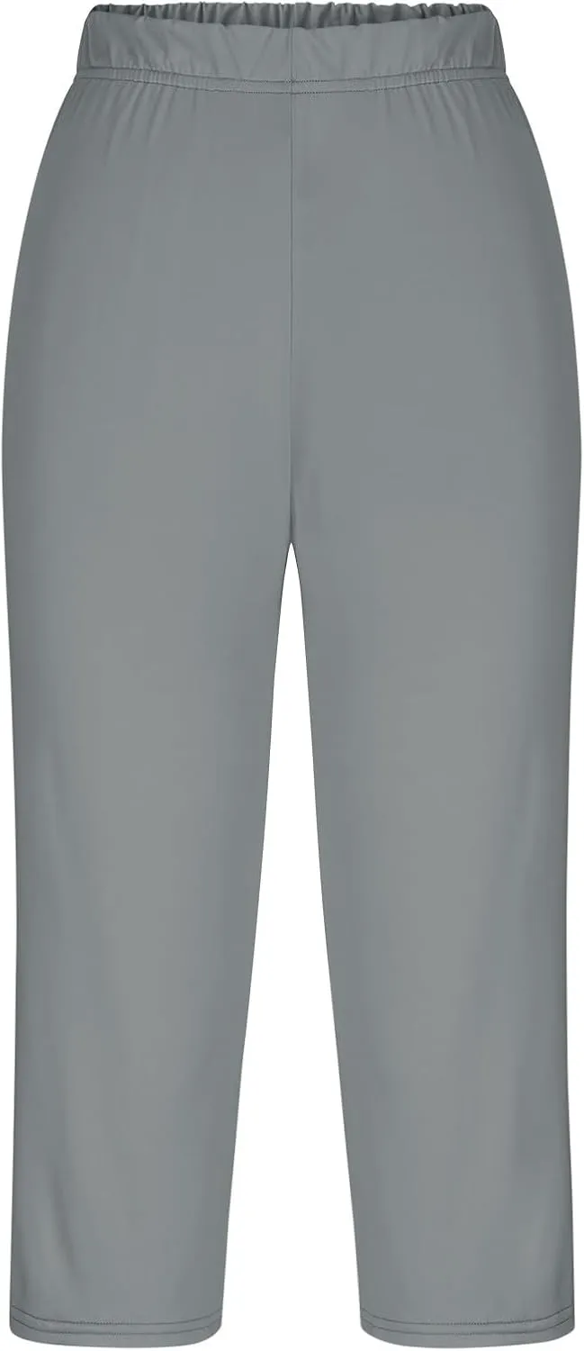 Women Capri Cropped Trousers Elasticated Waist Pants 3/4 Length Leggings Summer Trouser High Waisted Sweatpants