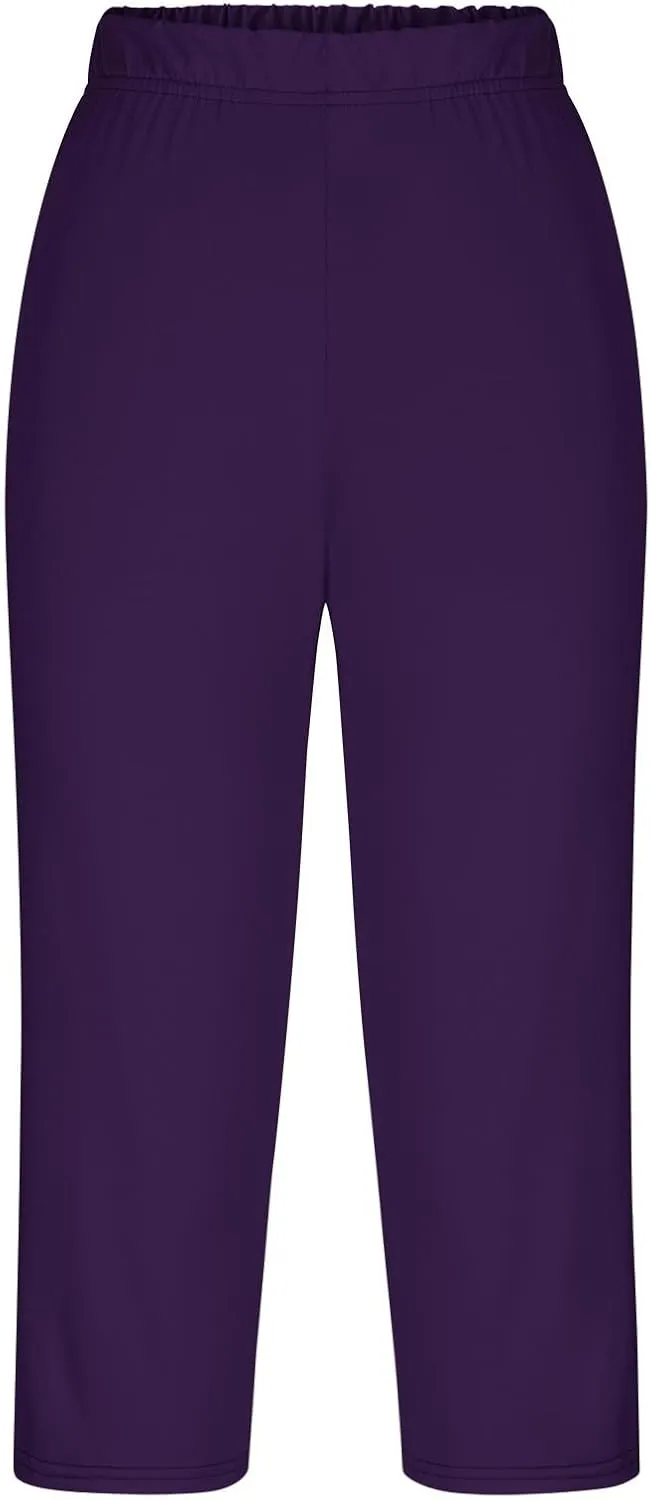 Women Capri Cropped Trousers Elasticated Waist Pants 3/4 Length Leggings Summer Trouser High Waisted Sweatpants