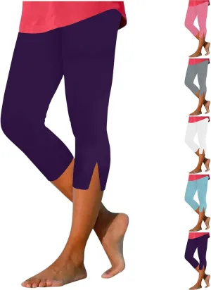 Women Capri Cropped Trousers Elasticated Waist Pants 3/4 Length Leggings Summer Trouser High Waisted Sweatpants