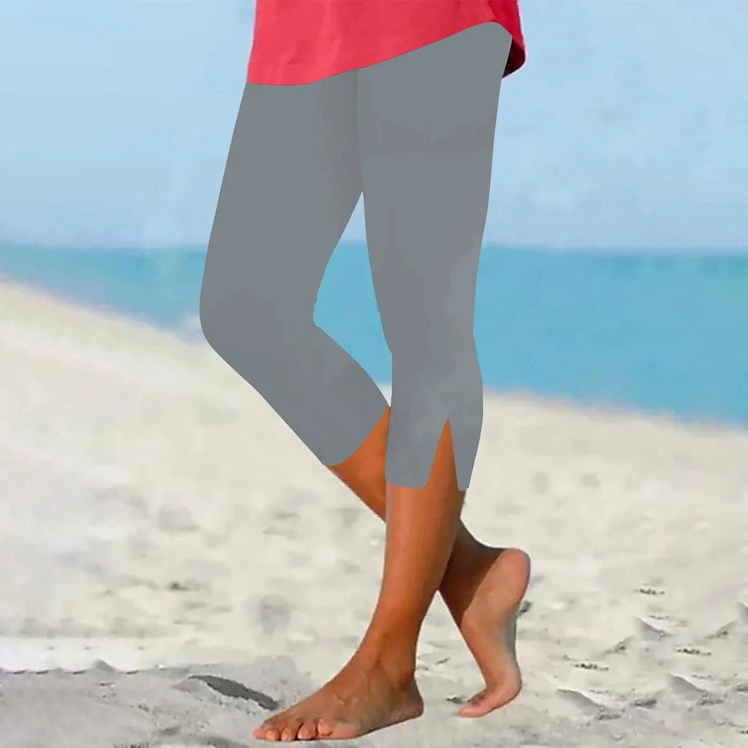 Women Capri Cropped Trousers Elasticated Waist Pants 3/4 Length Leggings Summer Trouser High Waisted Sweatpants