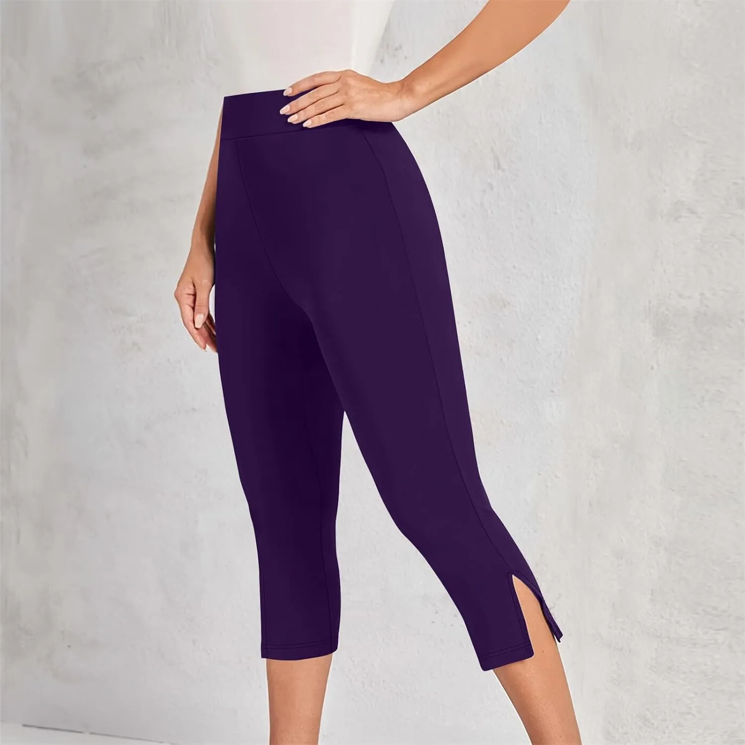 Women Capri Cropped Trousers Elasticated Waist Pants 3/4 Length Leggings Summer Trouser High Waisted Sweatpants