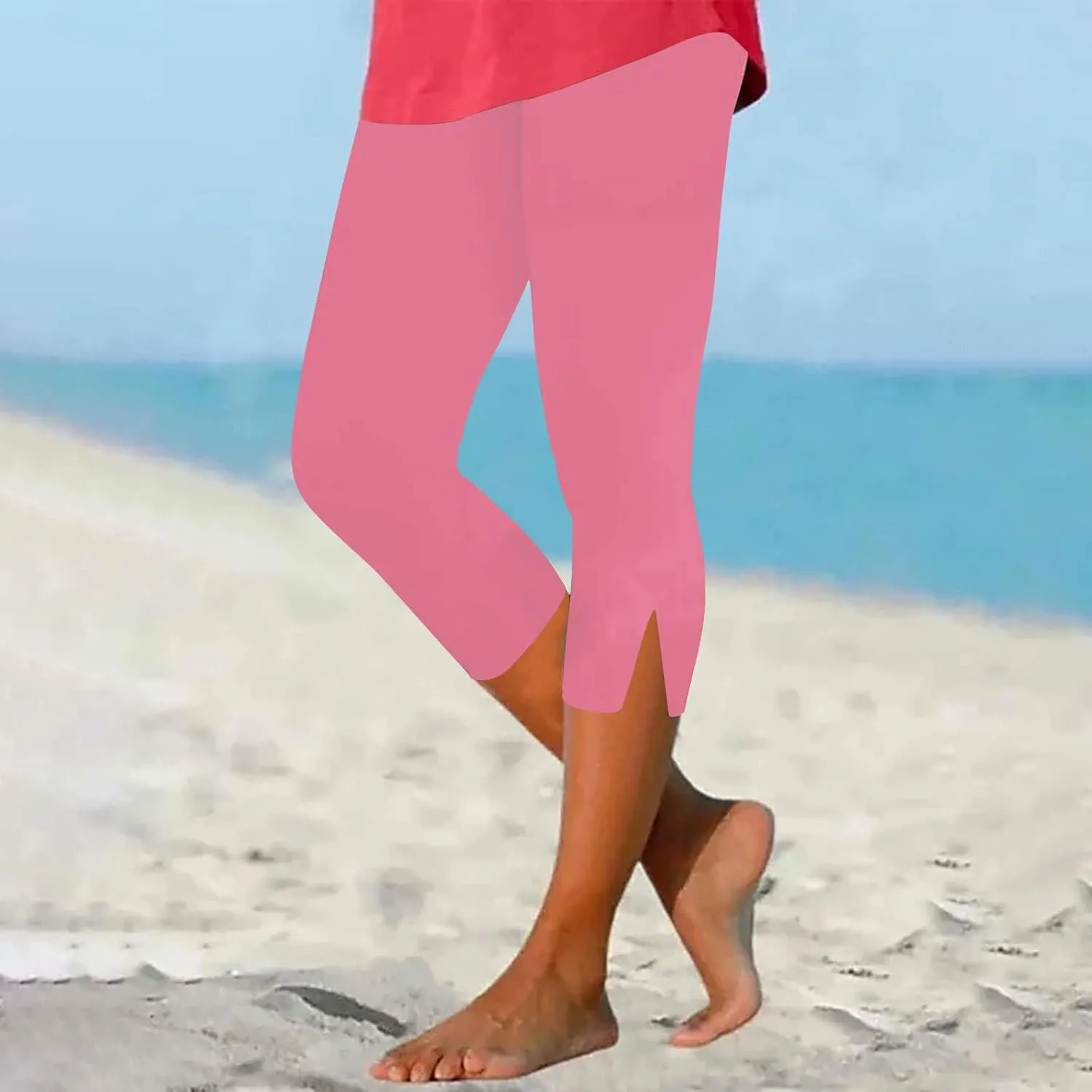 Women Capri Cropped Trousers Elasticated Waist Pants 3/4 Length Leggings Summer Trouser High Waisted Sweatpants