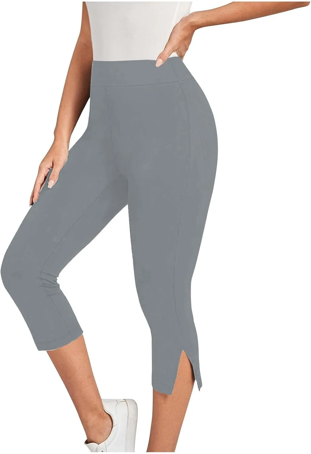 Women Capri Cropped Trousers Elasticated Waist Pants 3/4 Length Leggings Summer Trouser High Waisted Sweatpants