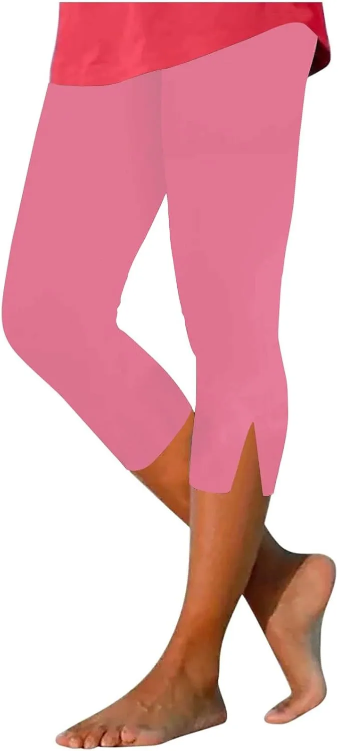Women Capri Cropped Trousers Elasticated Waist Pants 3/4 Length Leggings Summer Trouser High Waisted Sweatpants