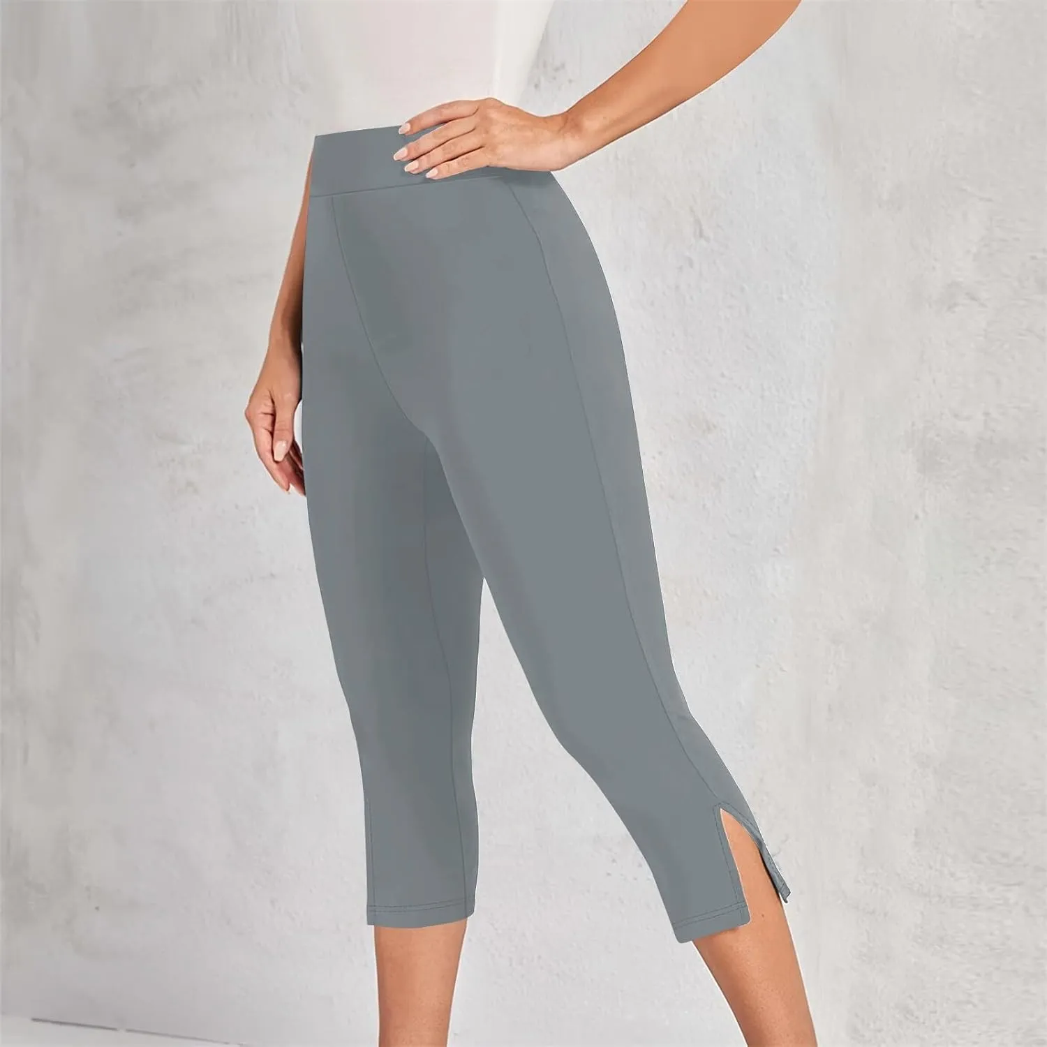 Women Capri Cropped Trousers Elasticated Waist Pants 3/4 Length Leggings Summer Trouser High Waisted Sweatpants
