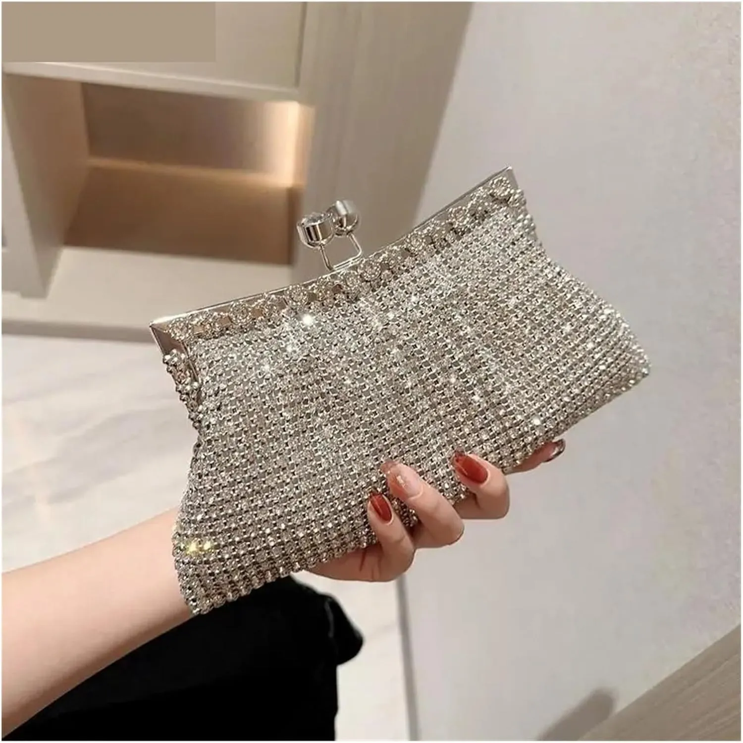 Women Elegant Party Rhinestone Evening Clutch Bag Wedding Purse Prom Banquet Handbag Female Shoulder Crossbody Bag(Green)