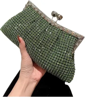 Women Elegant Party Rhinestone Evening Clutch Bag Wedding Purse Prom Banquet Handbag Female Shoulder Crossbody Bag(Green)