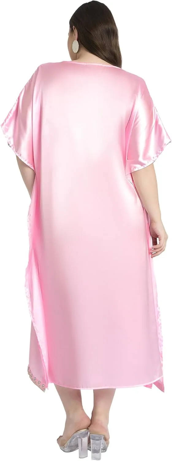 Women Embroidery Fancy Long Kaftan Plus Size Satin Silky Maxi Dress Embroidered African Caftan Kimono Gown Dresses