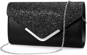 Women Evening Envelope Handbag Prom Sequin Clutch Purse Chain Shoulder Cross Body Bag For Party