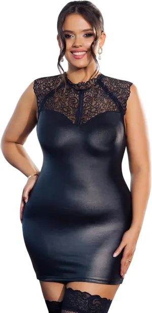 Women Faux Leather Mini Dress Plus Size Tights Soft Club Dress Sexy Bodycon Dress Party Lace Nightclub
