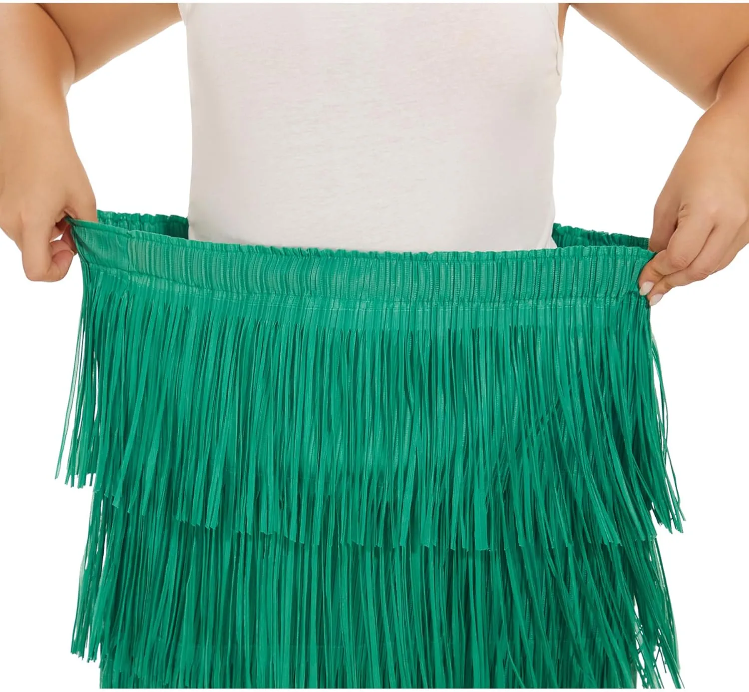 Women Fringe Skirt Elastic Waist Tiered Tassel Bodycon Midi Pencil Skirts for Night-Out Party Daily