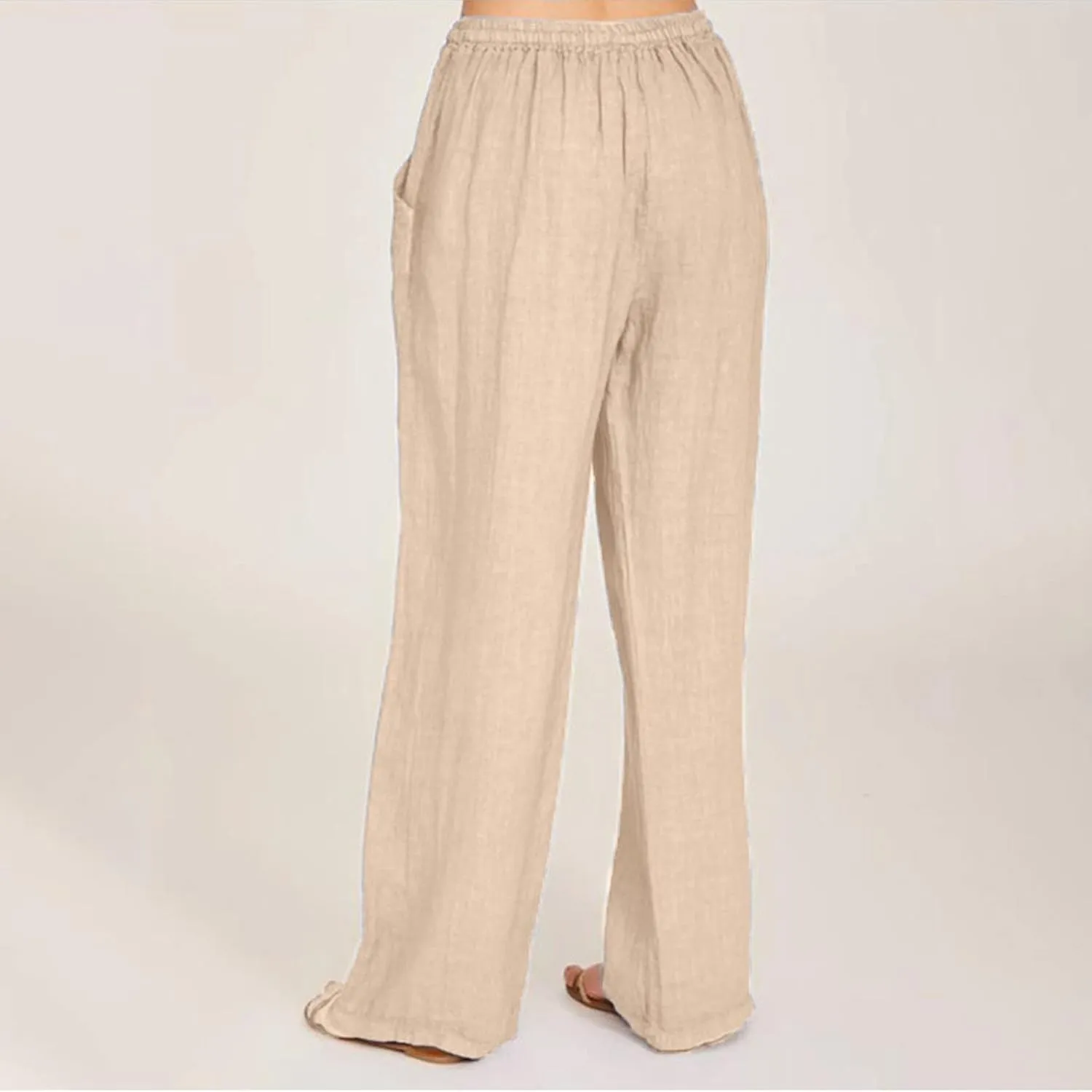 Women High Waisted Cotton Linen Pants Drawstring Palazzo Pants Summer Long Lounge Pant Trousers with Pocket