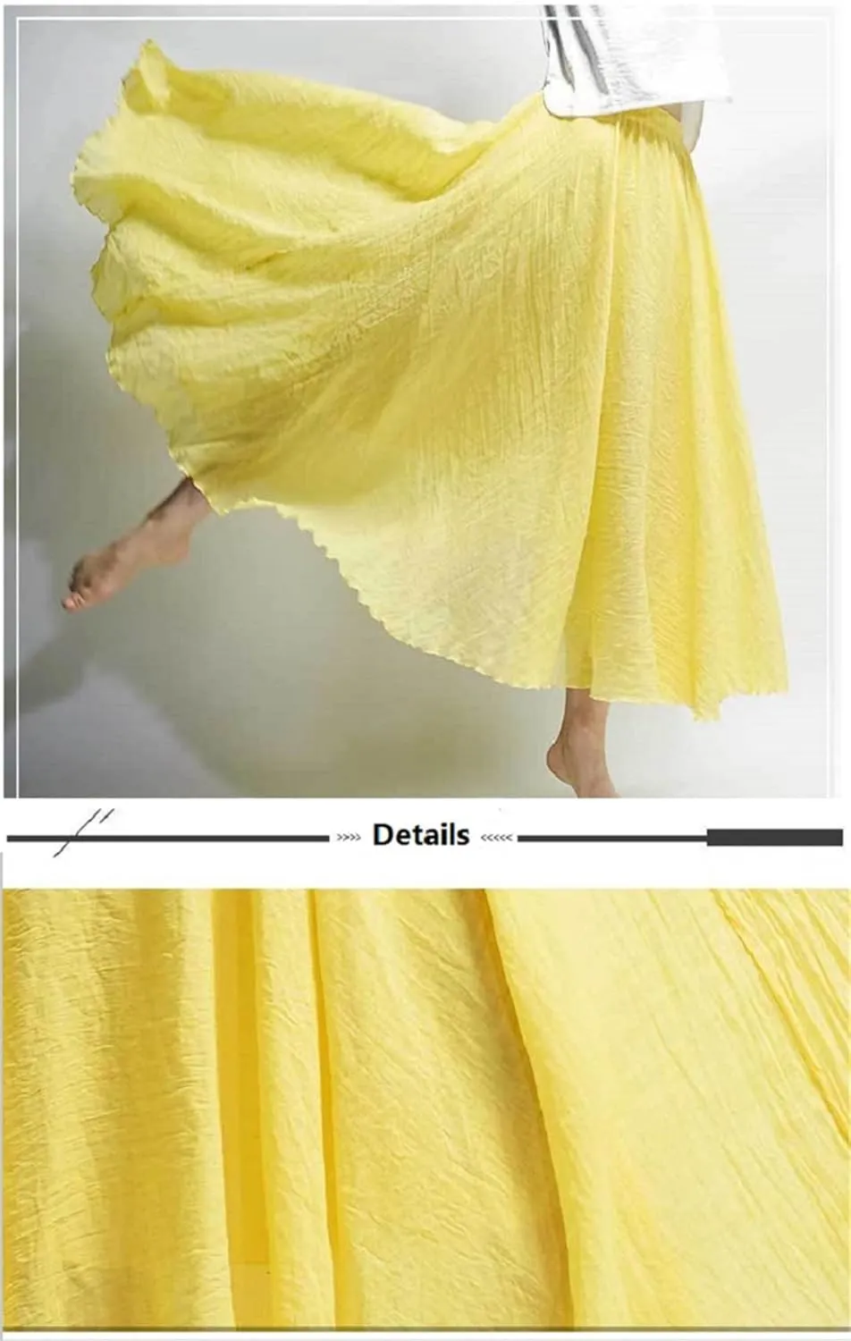 Women Maxi Cotton Long Skirts Elastic Waist Pleated Skirts Beach Vintage Summer Skirts