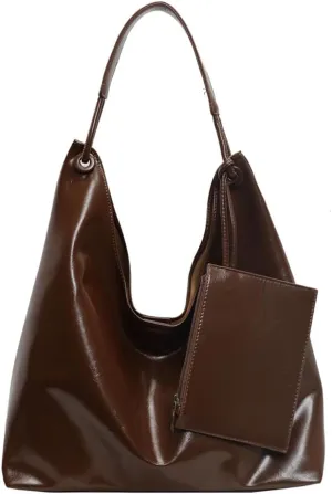 Women PU Leather Tote Bag with Small Purse Large Capacity Carryalls Hobo Shopper Shoulder Bag for Travel Commuting