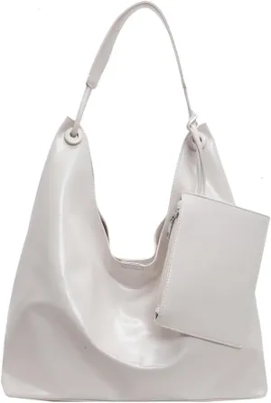 Women PU Leather Tote Bag with Small Purse Large Capacity Carryalls Hobo Shopper Shoulder Bag for Travel Commuting