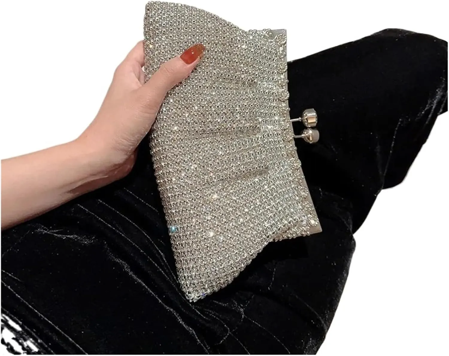 Women Rhinestone Evening Clutch Bag Detachable Chain Wedding Purse Prom Banquet Handbag Elegant Party Shoulder Bag(Dark Green Black)