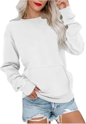 Women Solid Colors Crewneck Sweatshirts Long Sleeve Pullover Tops No Hood Cute Sweatshirt Comfort Sweaters 2024