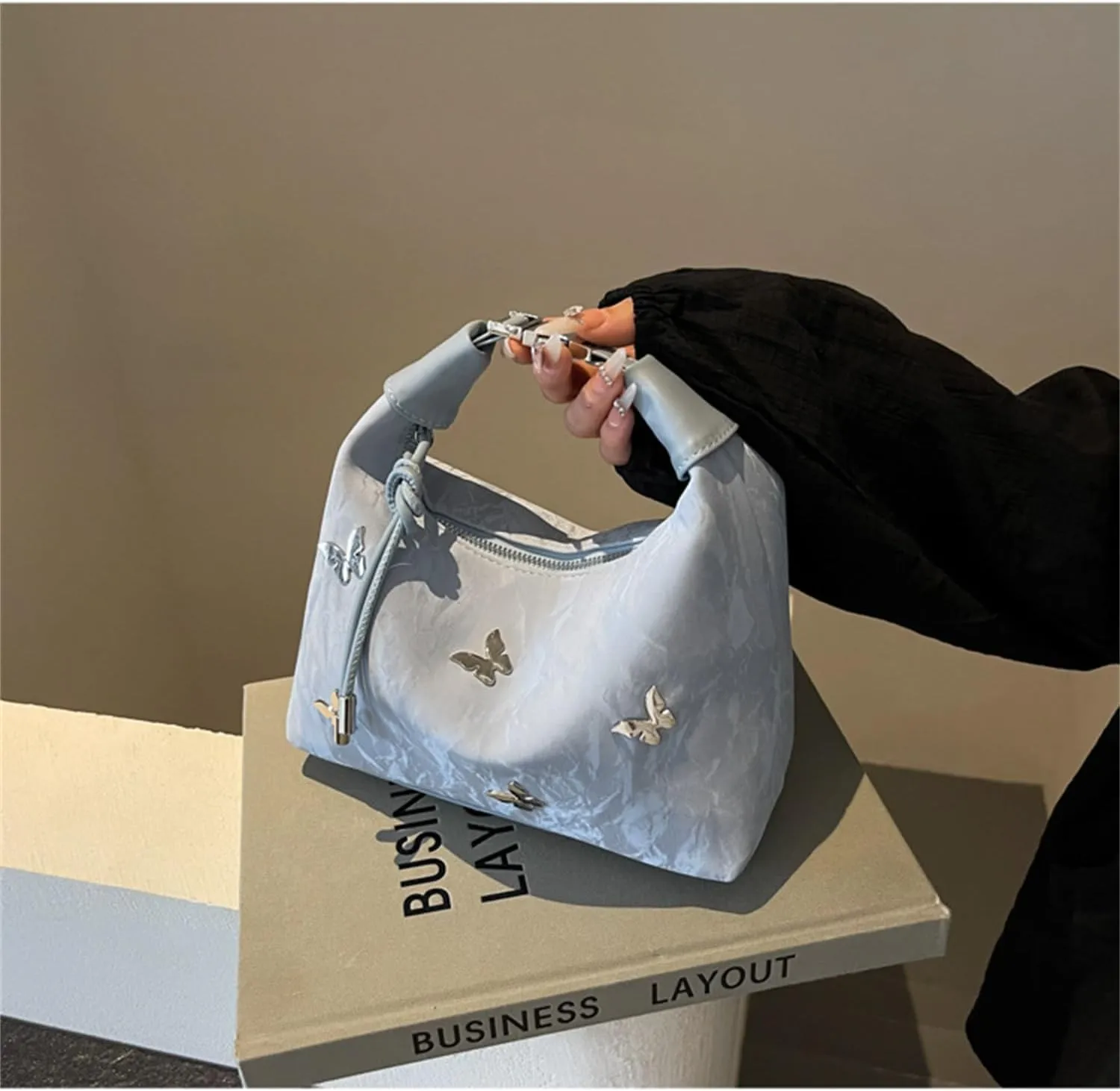 Women Tote Handbags Butterfly Vegan Leather Shoulder Bags with Adjustable Strap Trendy Crossbody Purse