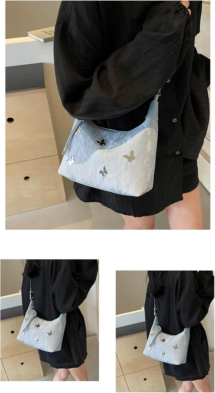 Women Tote Handbags Butterfly Vegan Leather Shoulder Bags with Adjustable Strap Trendy Crossbody Purse