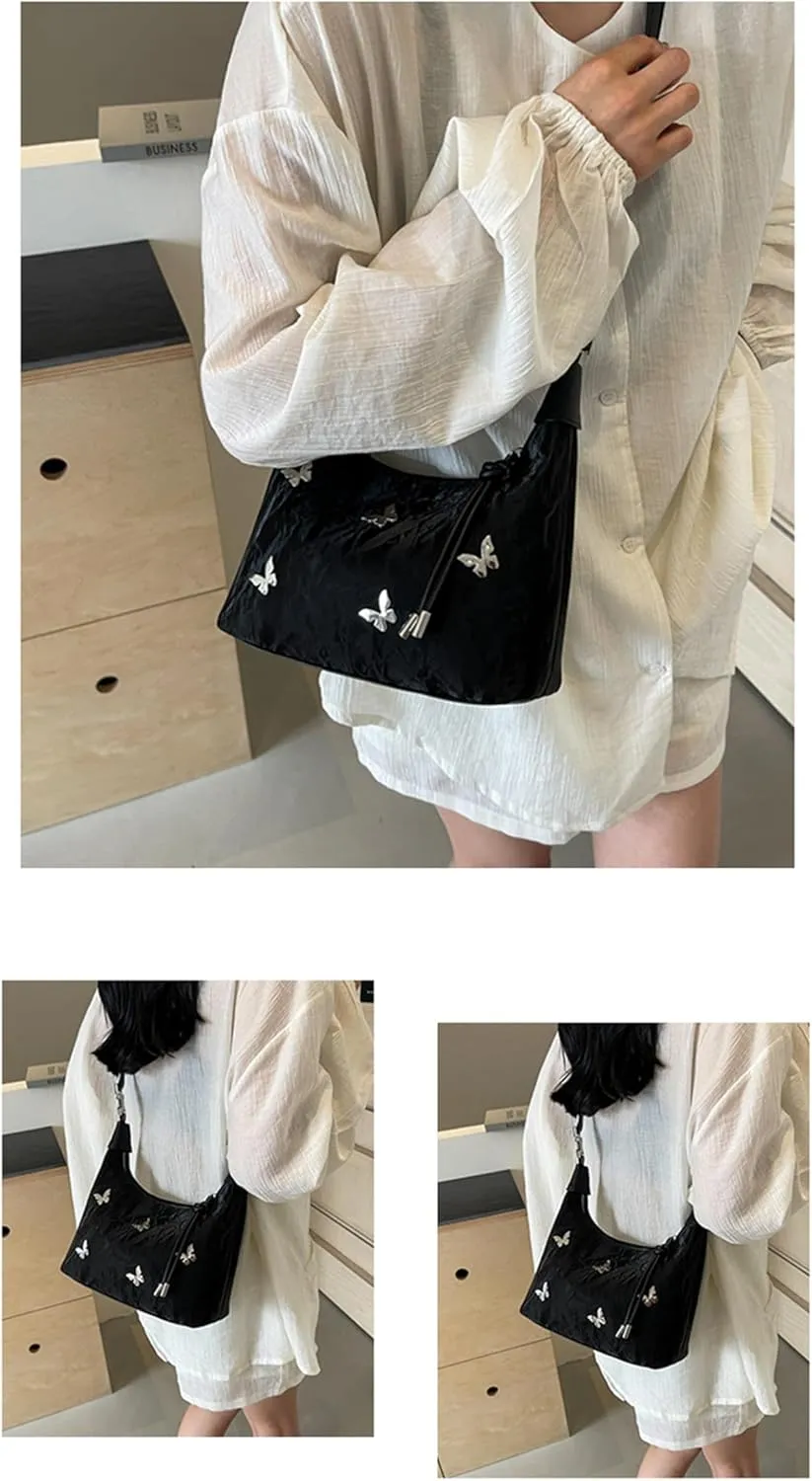Women Tote Handbags Butterfly Vegan Leather Shoulder Bags with Adjustable Strap Trendy Crossbody Purse