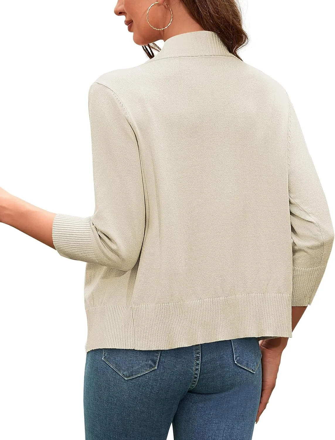 Women's 3/4 Sleeve Open Front Cropped Cardigan Sweaters Bolero Shrugs for Women S-XL