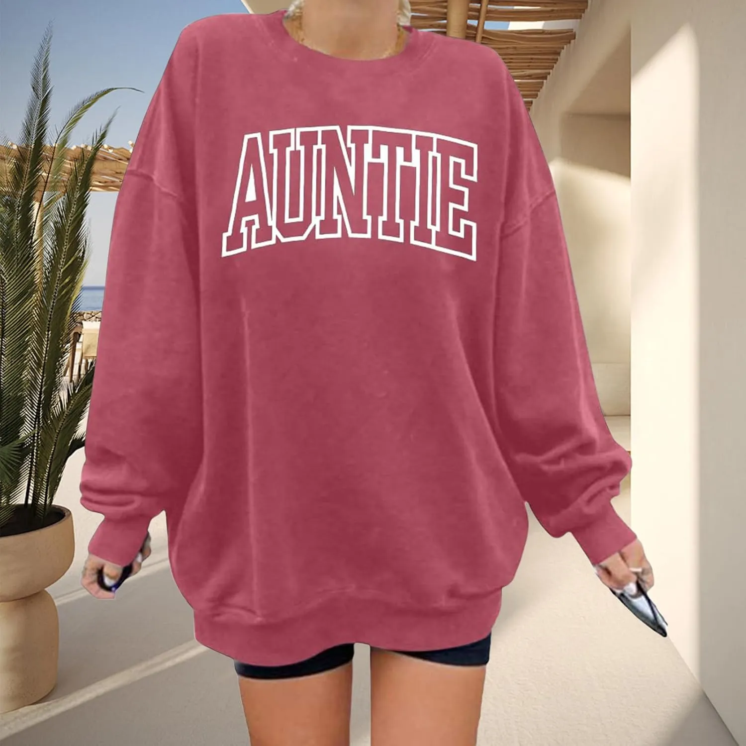 Womens Aunt Sweatshirt Auntie Letter Print Long Sleeve Pullover Top Oversized Cool Aunt Embroidered Crewneck Shirts