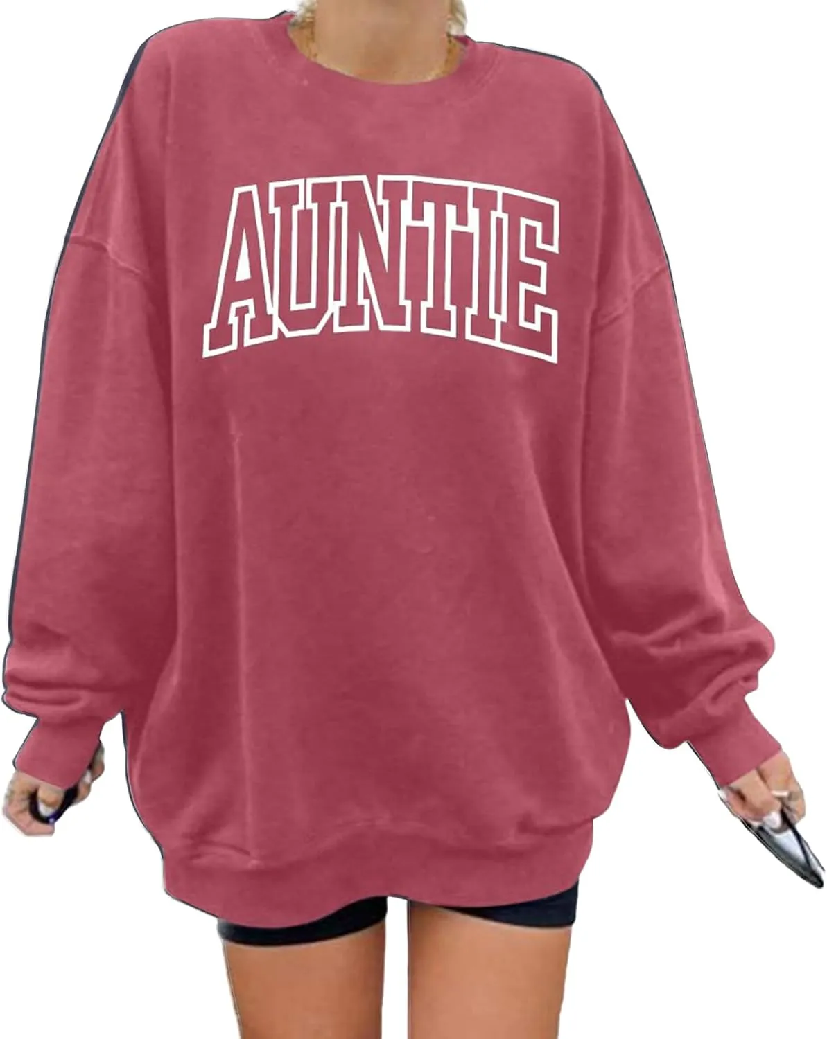 Womens Aunt Sweatshirt Auntie Letter Print Long Sleeve Pullover Top Oversized Cool Aunt Embroidered Crewneck Shirts