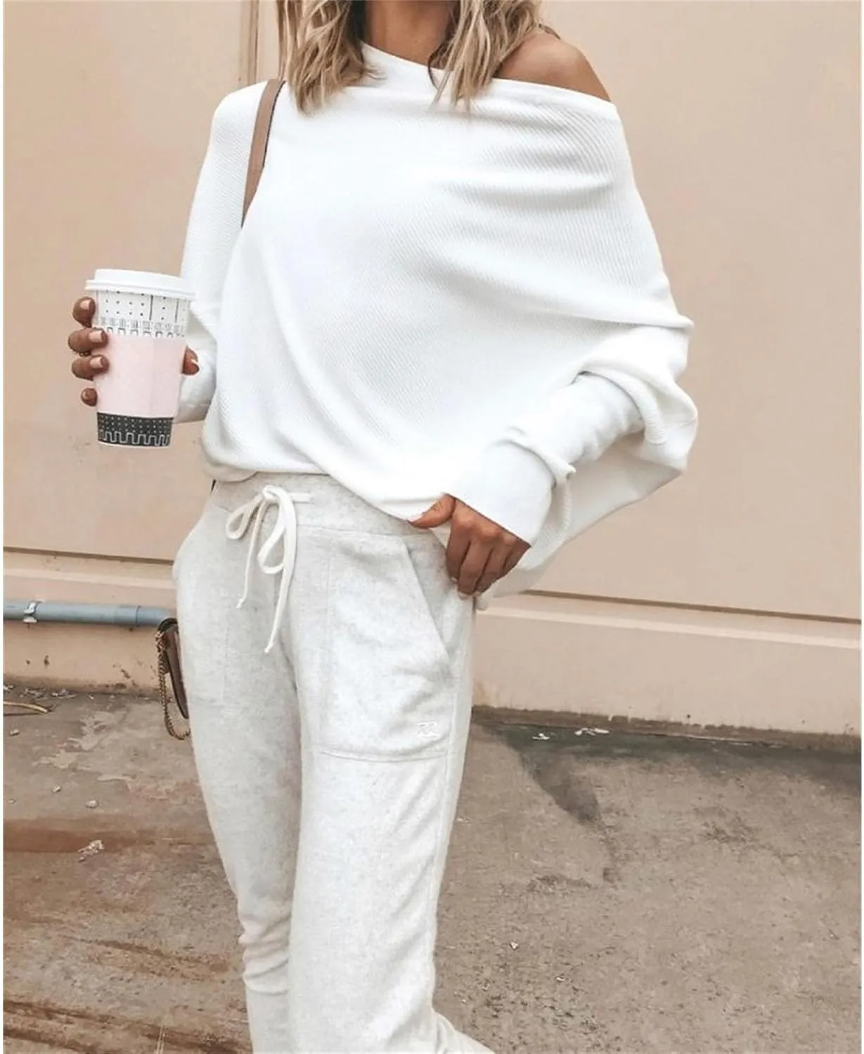 Womens Batwing Sleeve Fall Winter Pullovers Off Shoulder Solid Color Knit Jumper Tops Casual Loose Comfy Sweaters