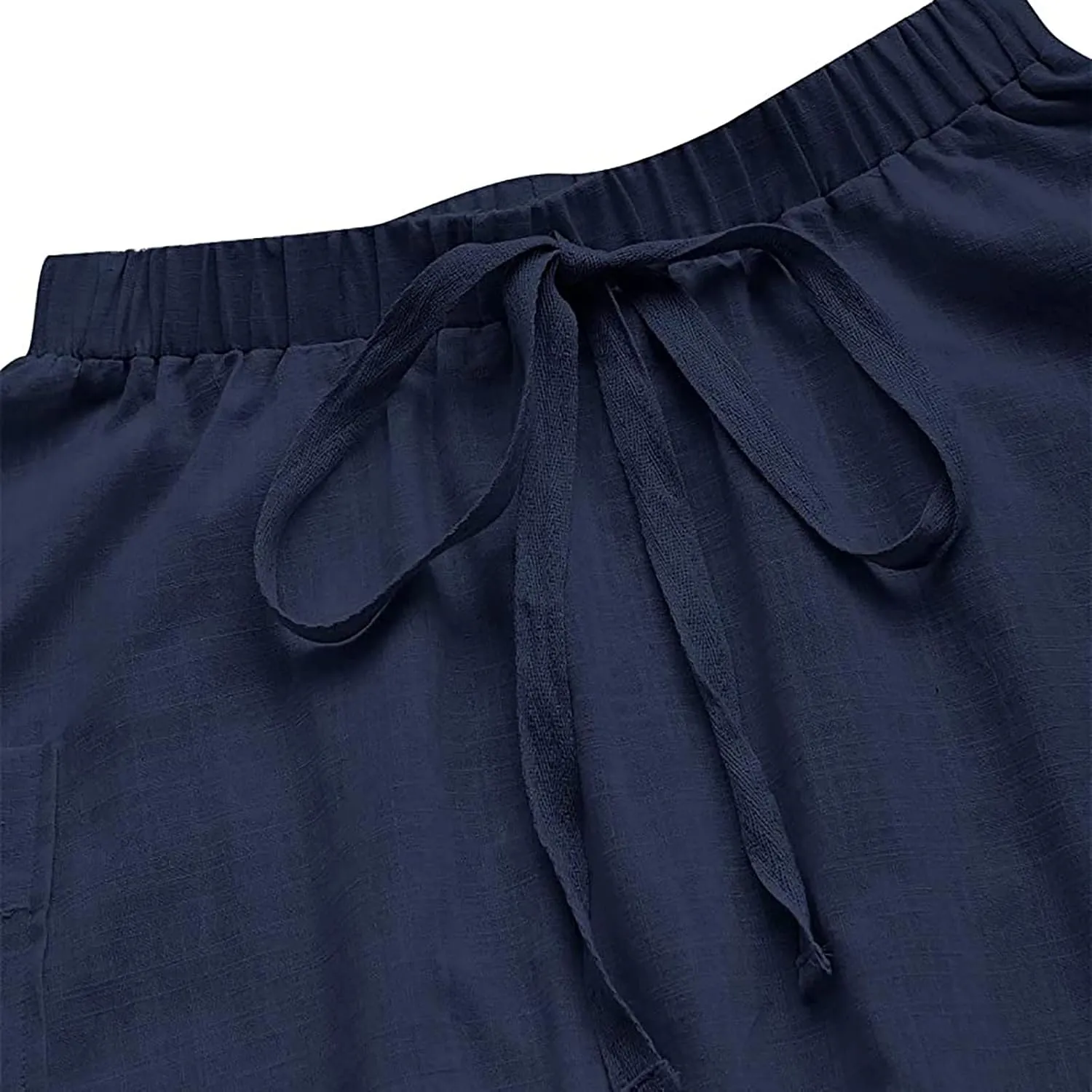 Women's Casual High Waist Pleated A Line Midi Skirt with Pocket Drawstring Elastic Waist Cotton Linen Skirts