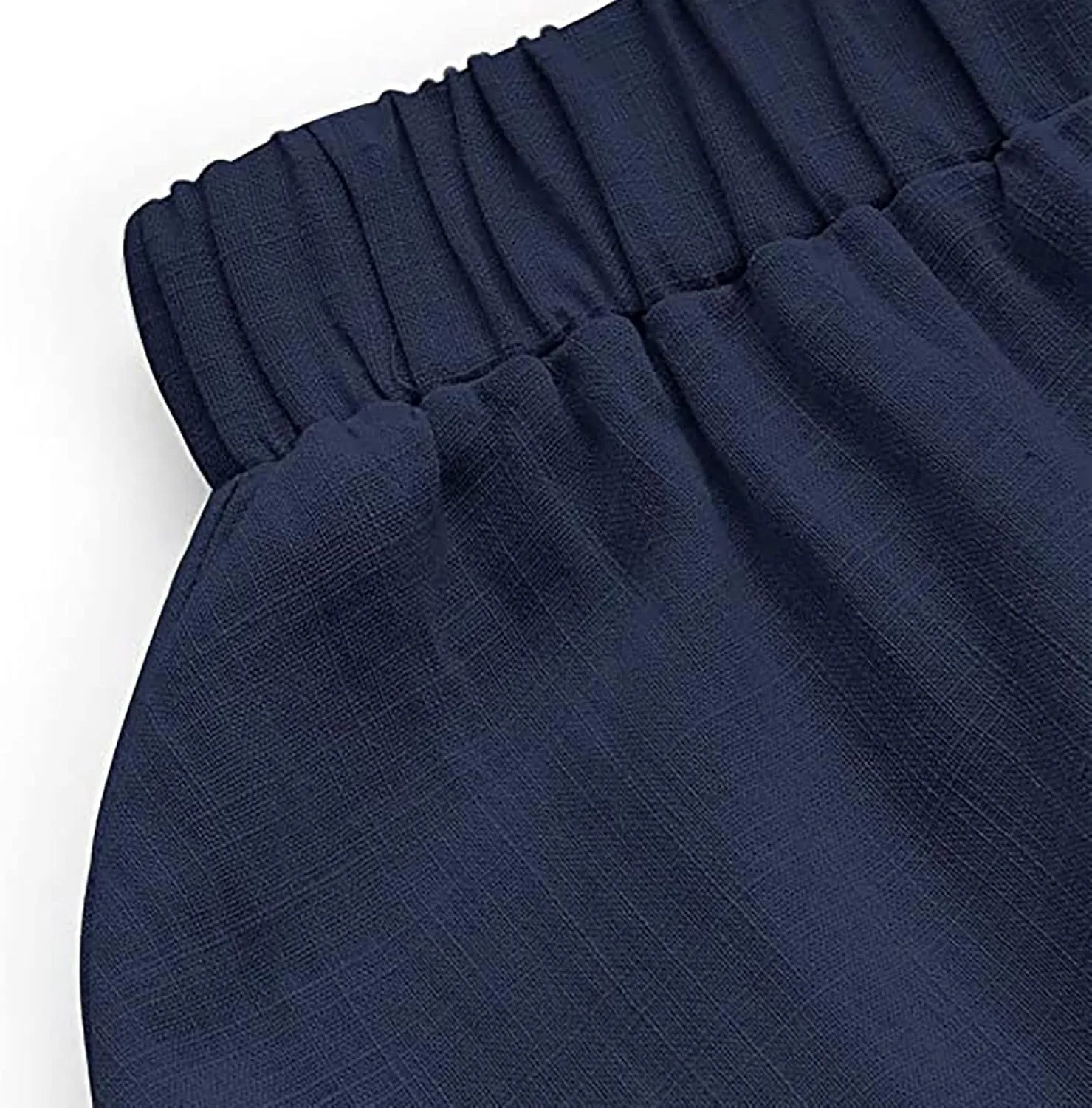 Women's Casual High Waist Pleated A Line Midi Skirt with Pocket Drawstring Elastic Waist Cotton Linen Skirts