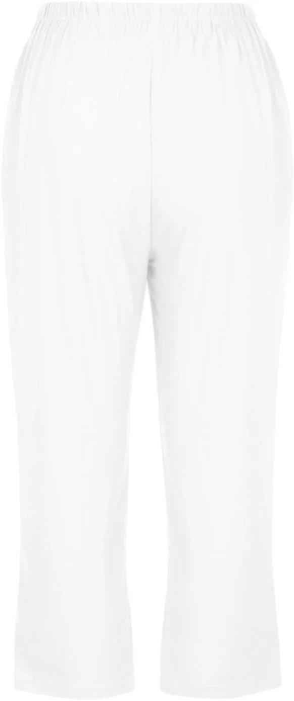 Womens Cotton Linen Capri Trousers with Elasticated Waist, Summer Capri Pants Breathable 3/4 Length Trouser with Pocket