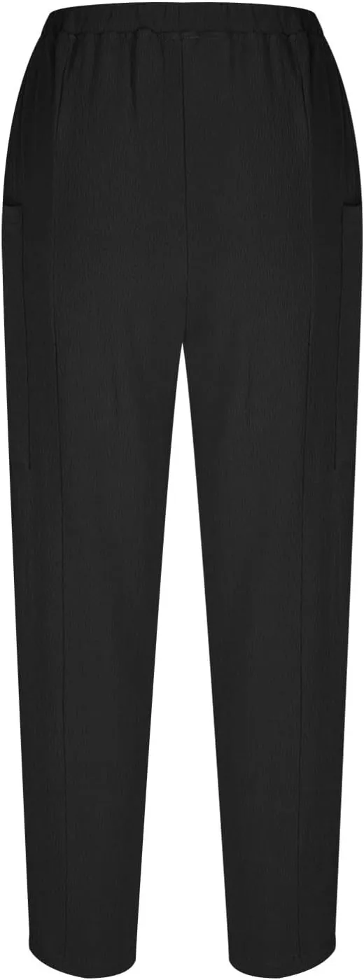 Womens Cotton Linen Pants with Front Pockets Summer Straight Leg Cropped Trousers Casual Comfy Capri Pant Solid Color