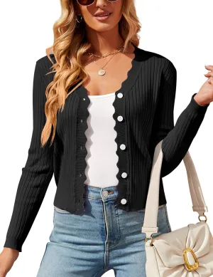 Womens Cropped Cardigan Knit Shrugs for Dresses Tops V Neck Button Down Cardigans Sweaters
