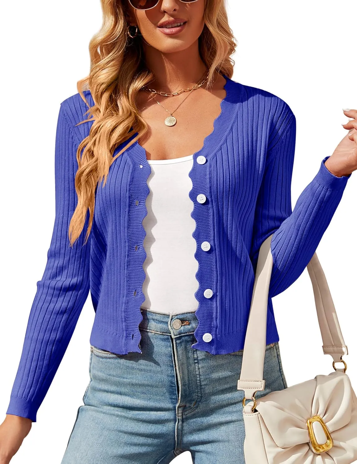 Womens Cropped Cardigan Knit Shrugs for Dresses Tops V Neck Button Down Cardigans Sweaters