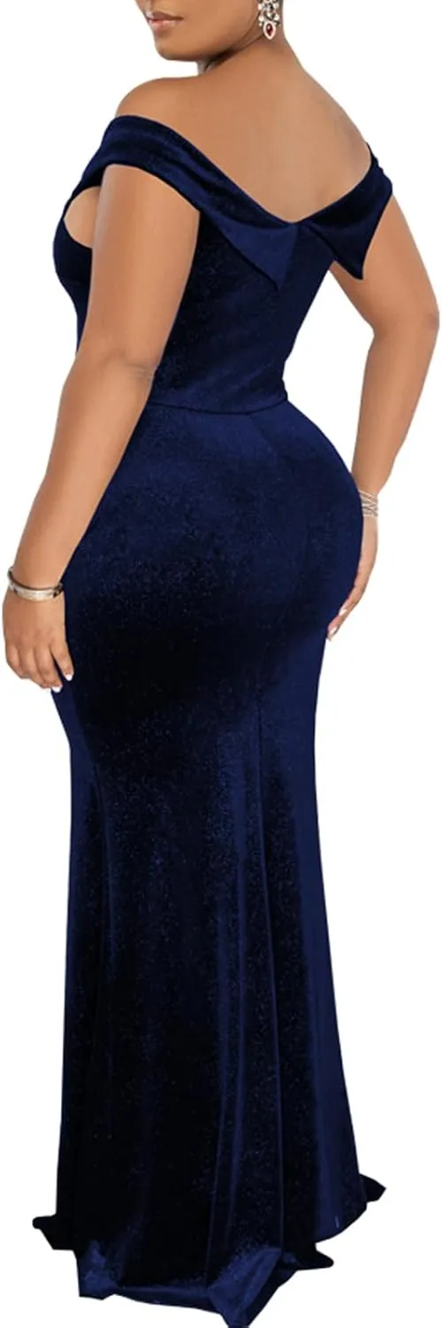 Women's Evening Gowns Formal Elegant Short Sleeve Off Shoulder Party Dress Sexy Split Wedding Guest Maxi Dresses