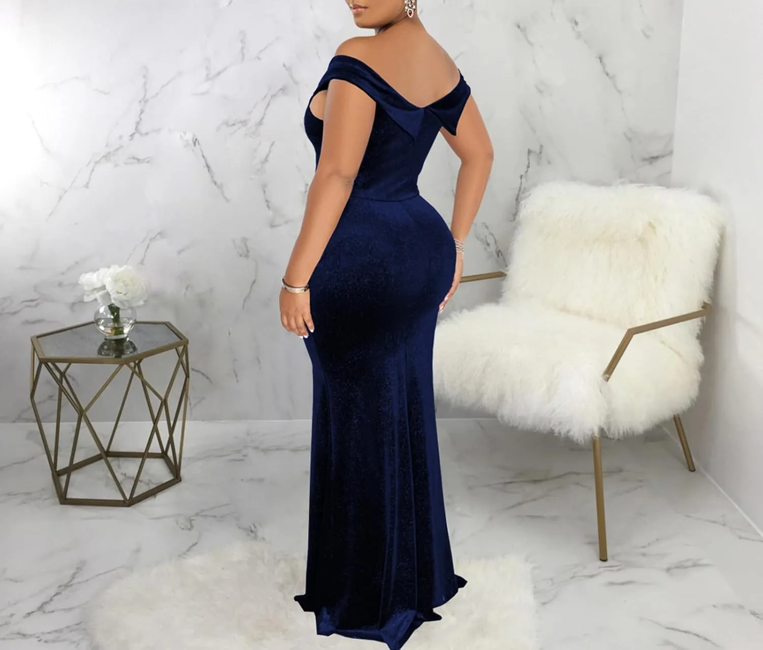 Women's Evening Gowns Formal Elegant Short Sleeve Off Shoulder Party Dress Sexy Split Wedding Guest Maxi Dresses